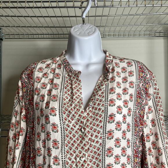 Boden Women's Cream Floral Button Front Relaxed Blouse Size 6 Boho Wide Sleeve - Picture 8 of 12